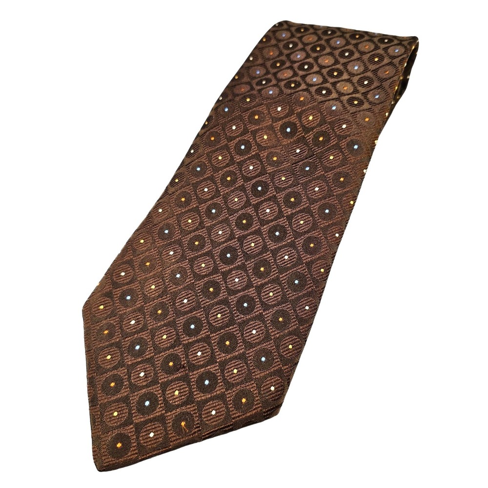 Regency All Silk Necktie‎ Brown Geometric Dot Pattern Business Formal Men